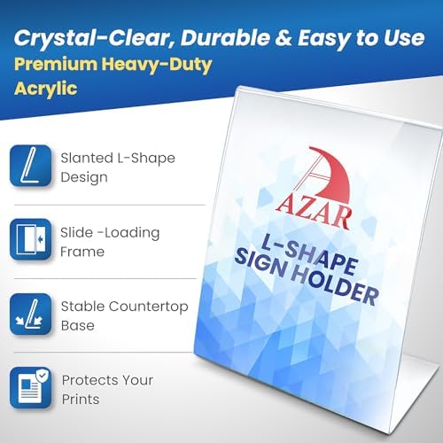 Azar Displays 112716 7" W x 11" H Vertical L-Shaped Sign Holder (10 Pack)