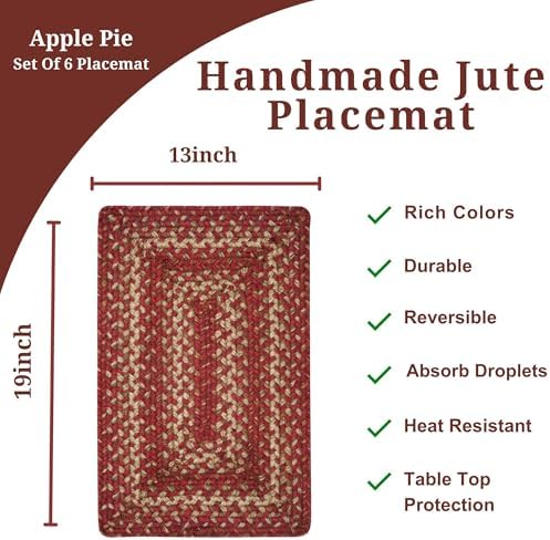 Homespice Apple Pie Jute Braided Placemats, Rect 13x19 Set of 6