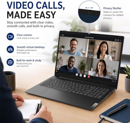 Lenovo 2026 V15 Slim Laptop | 15.6" Anti-Glare FHD Display | Intel Powerful Quad-Core Processor | 16GB DDR5 RAM | 256GB SSD | Wi-Fi 6 | RJ45 Ethernet | Long Battery Life | Win 11 Pro | MS 365 Web