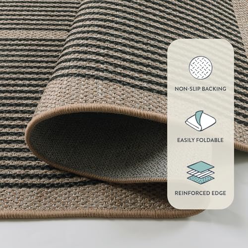 Lahome Modern Rainbow Easy Jute Rug, Washable Rugs 5x7 for Living Room Bedroom Black Farmhouse Indoor Outdoor Patio Carpet, Contemporary Natural Throw Mat Non Slip Carpet for Office RV