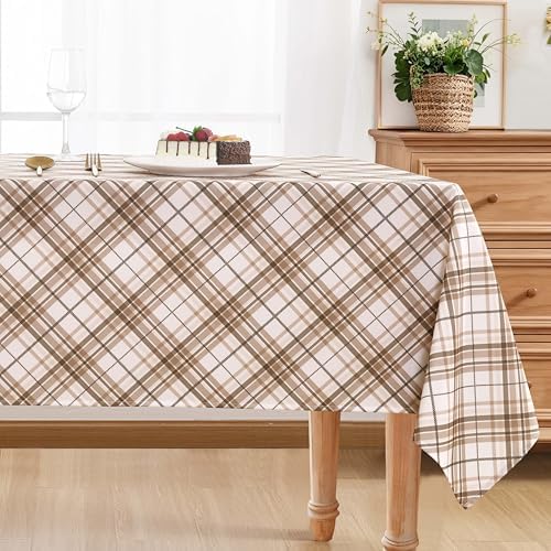 DWCN Checkered Tablecloth, 60 x 102 Inch, Rectangular, Brown and White