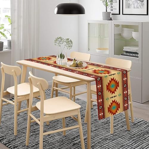 Aztec Southwest Table Runner, Ethnic Style Geometric Triditional Kitchen Table Runners Table Setting Decor for Garden Farmhouse Wedding Party Holiday Dinner Home, 13x60 Inch