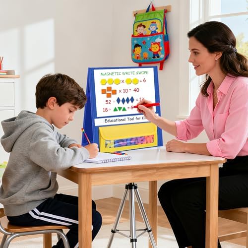 EAMAY Magnetic Desktop Tabletop Stands Pocket Chart Foldable Small Dry Erase Board Classroom Tool for Kids Education (12W*15L, Magnetic)