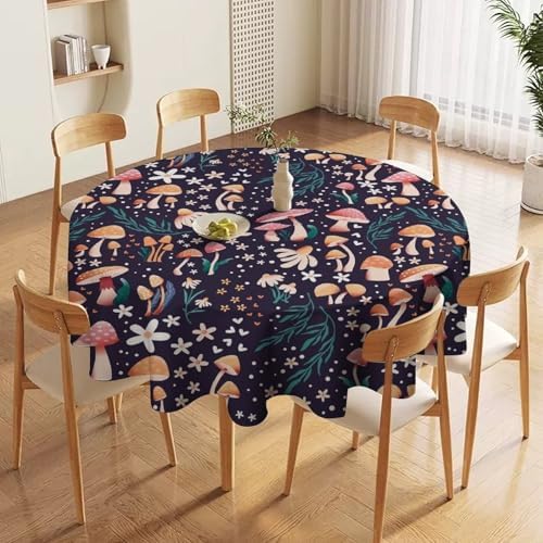 Retro Mushroom Tablecloth, Cartoon Forest Mushroom Florals Leaves Woodland Garden Table Cloth for Kitchen Dining Coffee Table Outdoor Party Decor, 36x36in