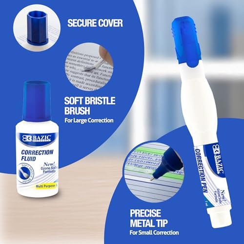 BAZIC Metal Tip Correction Pen & Correction Fluid (2/Pack) (Case of 144)