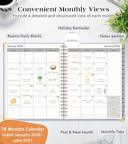 Academic Planner 2026-2027, Weekly and Monthly Hardcover Planner, July 2026 - June 2027, 8.5" x 11" A4 Large Daily Calendar Planner Book with Tabs, Spiral Yearly Agenda Organizer Notebook for School Work Home, Purple