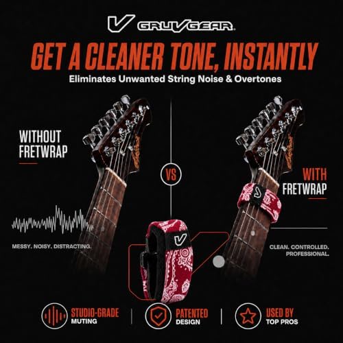 Gruv Gear Fret Wrap & Guitar Mute, Fretwrap for Acoustic, Electric & Bass | String Dampener Recording, Tapping & Practice Accessory (1 Pack, Small Bandana Red, Fits 4 String Bass, 6 String Guitar)
