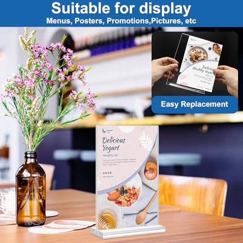 Acrylic Sign Holder 4x6, 20 Pack Clear Table Vertical Double Sided Table Menu Display, Plastic Desktop Picture Frames Stand Acrylic Paper Holder Tabletop Sign Holder for Wedding Office Show Fair