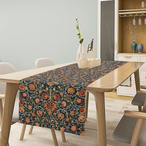 William Morris Floral Table Runner Vintage Flowers Strawberry Thief Table Runner for Dining Table Decor 13 x 108 Inch