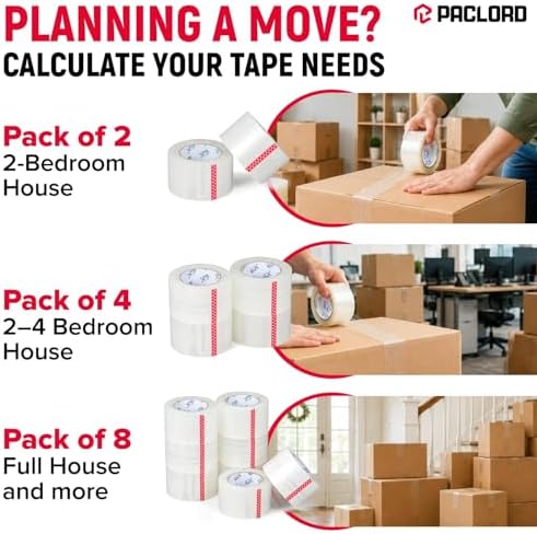 3" x 110 Yards Clear Packing Tape, Pack of 8 - Heavy-Duty 2.6 Mil Thick Carton Sealing Tape with Industrial Strength Adhesion for Packaging, Moving, or Shipping Boxes