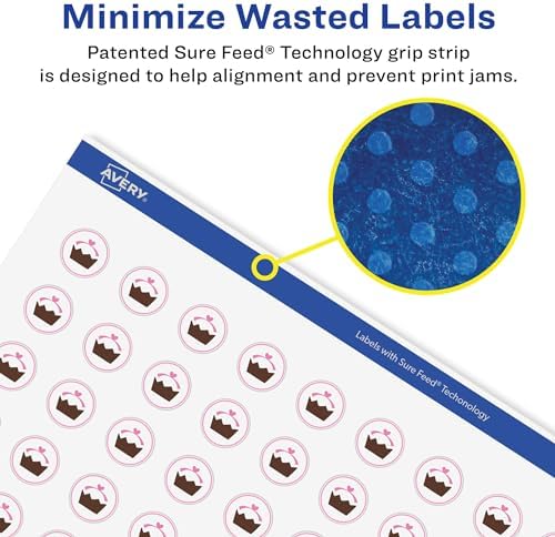 Avery Matte White Removable Round Labels, Sure Feed Technology, Print-to-The-Edge, 0.5" Diameter, 15,400 Removable Labels, Laser/Inkjet Printable