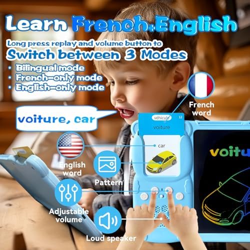Talking Flash Cards with Writing Tablet - French English, Blue