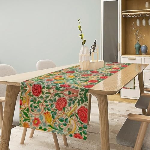 William Morris Original Design Red Rose Table Runner Vintage Floral Table Runner for Dining Table Decor 13 x 60 Inch