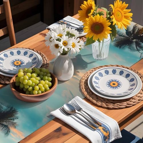 Sunset Beach Table Runner Dresser Scarf 13 x 120 Inch Tropical Coastal Ocean Palm Tree Nautical Table Runners Non-Slip Heat Resistant Kitchen Dining Table Decor for Home Holidays Indoor Outdoor