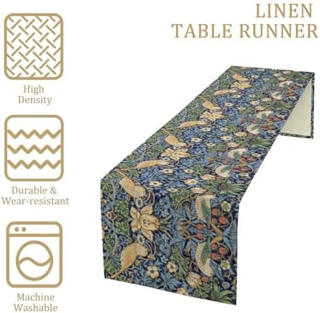 William Morris Floral Table Runner, Vintage Flowers Botanical Printed Table Runner for Home Kitchen Dining Table Decoration,13x60 Inch Strawberry Thief