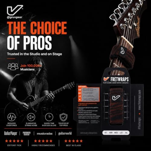 Gruv Gear Fret Wrap & Guitar Mute, Fretwrap for Acoustic, Electric & Bass | String Dampener Recording, Tapping & Practice Accessory (1 Pack, Extra Large Walnut, Fits 7-12 String Bass, Extended Guitar
