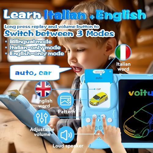 Writing Drawing Tablet with Talking Flash Cards - Italian Blue
