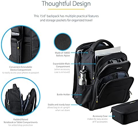 StarTech.com Unisex Backpack, Laptop/Tablet Pockets, Nylon, Black