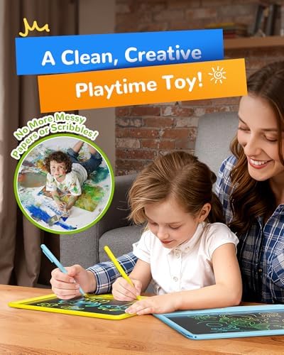 KOKODI LCD Writing Tablet, 12 Inch Colorful Toddler Doodle Board Drawing Tablet, Erasable Reusable Electronic Drawing Pads, Educational and Learning Toy for 3-6 Years Old Boy and Girls(Yellow)