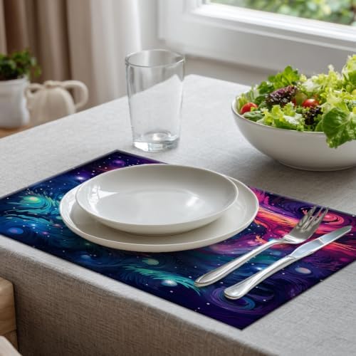 Batmerry Christmas Santa Claus Linen Placemats Set of 6, Reindeer Winter Cityscape Orange Washable Table Mats for Kitchen Table Thickened Heat Insulation Dining Set Indoor Outdoor 12X18 in