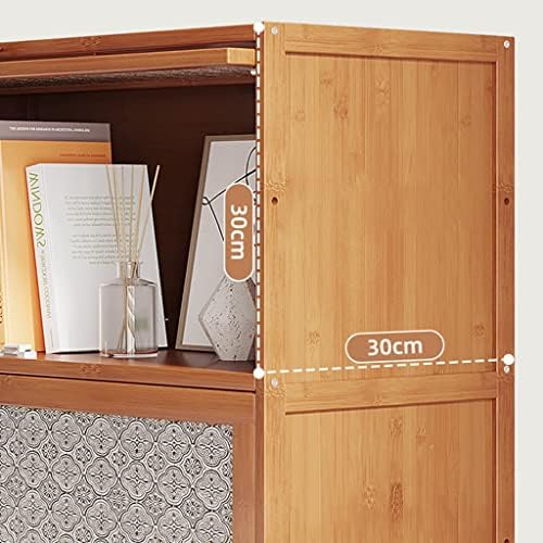 Bamboo Bookcase with flip-up Acrylic Doors, 1-5 Tier Free Standing Book Shelf Storage Organizer for Living Room Office Bedroom (Wood 70 * 32 * 73cm)