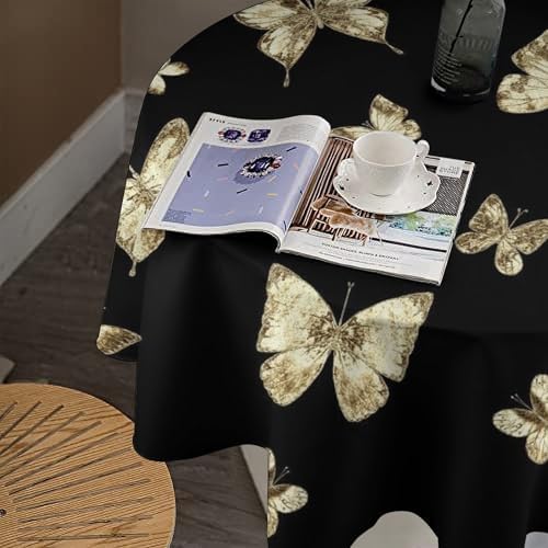 Golden Butterfly Tablecloth, Vintage Luxury Yellow Golden Butterflies Print Table Cloth for Kitchen Dining Coffee Table Outdoor Party Decor, 60x60in