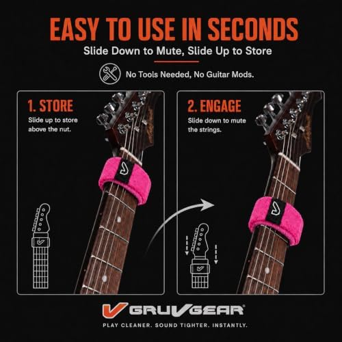 Gruv Gear Fret Wrap & Guitar Mute, Fretwrap for Acoustic, Electric & Bass | String Dampener Recording, Tapping & Practice Accessory (1 Pack, Small Pink, Fits 4 String Bass, 6 String Guitar)