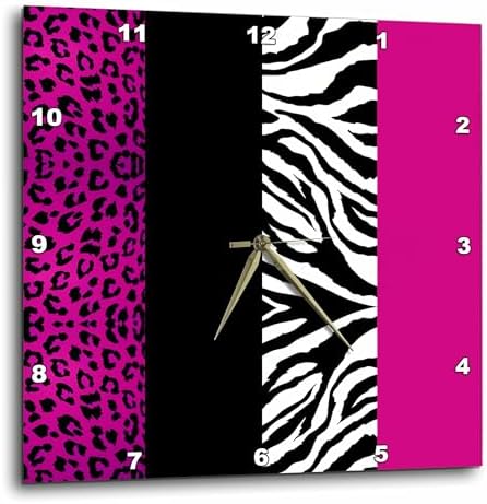3dRose DPP_35436_2 Pink Black and White Animal Print-Leopard and Zebra-Wall Clock, 13 by 13-Inch