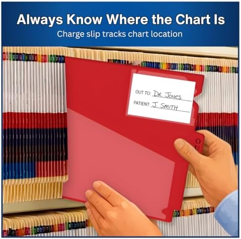 Doctor Stuff - Center Tab Vinyl Out Guides, Diagonal Cut Front Pocket, Top Charge Out Slip Pocket, Plastic File Folder, Letter Size 9" x 13-1/4", Red, 100/Box