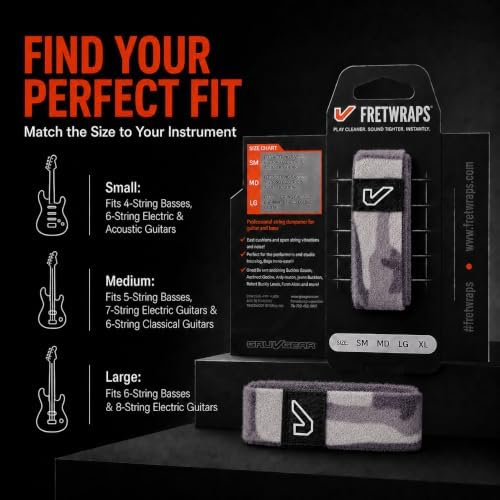 Gruv Gear Fret Wrap & Guitar Mute, Fretwrap for Acoustic, Electric & Bass | String Dampener Recording, Tapping & Practice Accessory (1 Pack, Medium Camo White, Fits 5 String Bass, 7 String Guitar)