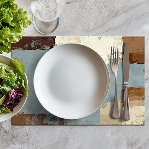 Batmerry Grey and Beige Art Painting Linen Placemats Set of 8, Brushstrokes Abstract Brush Painting Washable Table Mats for Kitchen Table Thickened Heat Insulation Dining Set Indoor Outdoor 12X18 in