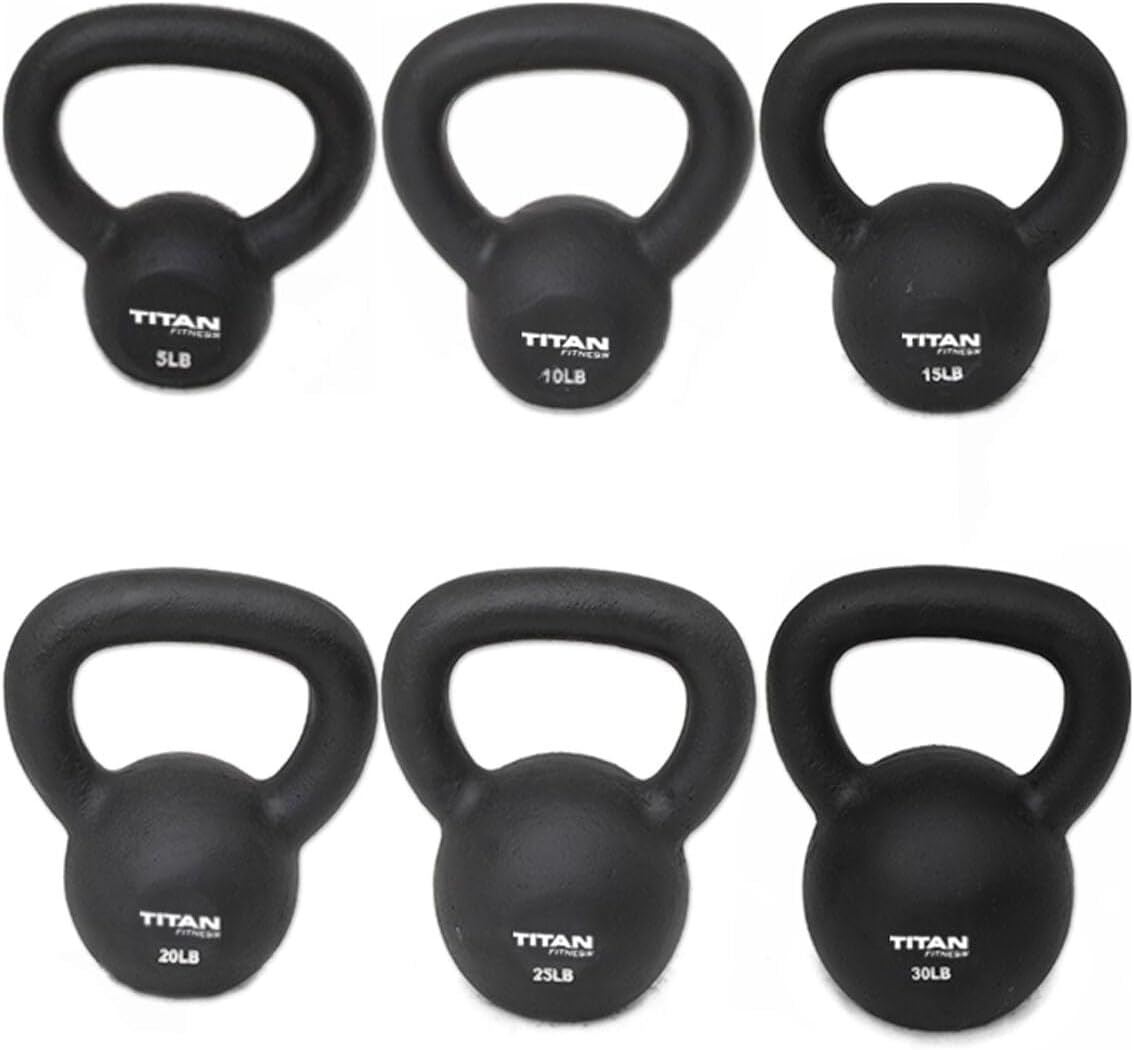 Titan Fitness Cast Iron Kettlebell 150 lb. Set 5 10 15 20 25 30 pounds