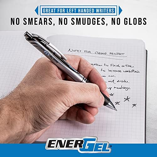 Pentel EnerGel RTX Gel Pens, 0.7 mm Metal Tip, Black/Silver Barrel, Blue Ink, Box of 12 (BL77-C)