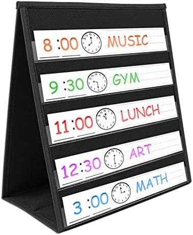 EAMAY Desktop Pocket Chart, Tabletop Teaching Classroom Pocket Charts Double-Side and self-Standing Pocket Chart for Kindergarten, Home Use or Classroom (Black) (Pack of 2)