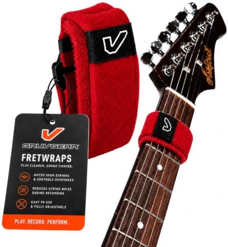 Gruv Gear Fret Wrap & Guitar Mute, Fretwrap for Acoustic, Electric & Bass | String Dampener Recording, Tapping & Practice Accessory (1 Pack, Medium Red, Fits 5 String Bass, 7 String Guitar)