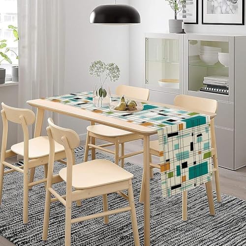 Mid Century Geometric Table Runner,Table Runners for Kitchen Dining Modern Tables Decor Decoration for Kitchen Family Dinner Table Holiday Party 13 x 36 Inch