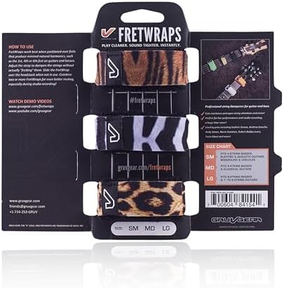 Gruv Gear Fret Wrap & Guitar Mute, Fretwrap for Acoustic, Electric & Bass | String Dampener Recording, Tapping & Practice Accessory (3 Pack, Medium Animal Prints, Fits 5 String Bass, 7 String Guitar)