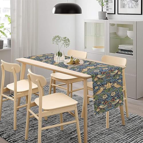 William Morris Floral Table Runner,Flowers Botanical Printed Table Runner for Home Kitchen Dining Table Decoration,13x90 Inch Strawberry Thief