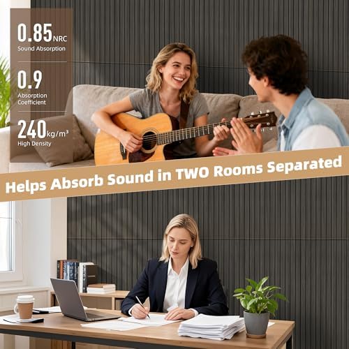 TO-TH Acoustic Panels Wood Look Noise Dampening Panel 4 Pack, Rustic Walnut