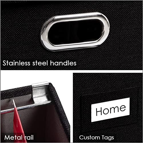 PRANDOM File Organizer Box - Set of 2 Collapsible Decorative Linen Filing Storage Hanging File Folders with Lids Office Cabinet Letter/Legal Size Black (17x14x11.2 inch)