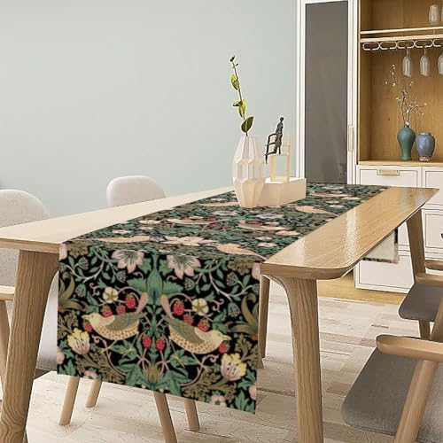 William Morris Floral Table Runner, Vintage Flowers Green Botanical Printed Table Runner for Home Kitchen Dining Table Decoration,13x70 Inch