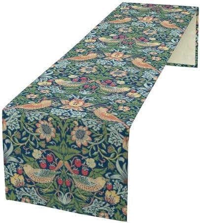 William Morris Floral Table Runner, Vintage Green Flowers Botanical Printed Table Runner for Home Kitchen Dining Table Decoration,13x90 Inch