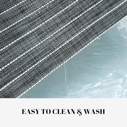 Placemats Set of 6 Vinyl/Plastic Woven Place Mats for Kitchen Table Indoor/Outdoor Washable Placemat Wipeable Dining Table Mats (Black Stripes,6)