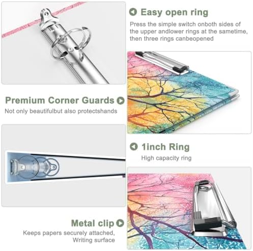 Rouidr 3 Ring Binder with clipboard, 1 inch 8.5 x 11 in Letter Size View Binders Organizer with Dividers Tabs & Clear Sleeves, School Supplies, Office Supplies