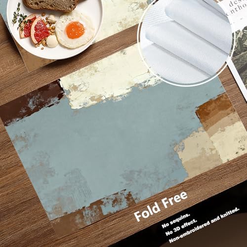 Batmerry Grey and Beige Art Painting Linen Placemats Set of 8, Brushstrokes Abstract Brush Painting Washable Table Mats for Kitchen Table Thickened Heat Insulation Dining Set Indoor Outdoor 12X18 in