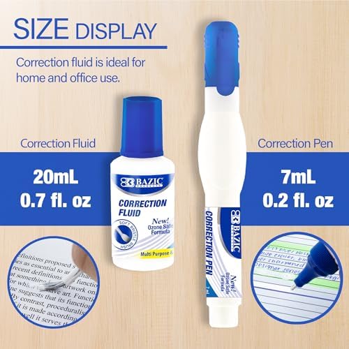 BAZIC Metal Tip Correction Pen & Correction Fluid (2/Pack) (Case of 144)