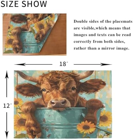 ALAZA Highland Cattle in an Iron Can 1 PC Placemats Rectangle Table Mat for Dining Table Restaurant Kitchen Home Decor, 12" x 18"
