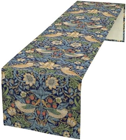 William Morris Floral Table Runner,Flowers Botanical Printed Table Runner for Home Kitchen Dining Table Decoration,13x90 Inch Strawberry Thief