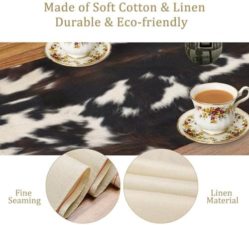 Cow Print Table Runner, Black White Cowhide Print Western Style Table Runner Country Farmhouse Cottage Cow Patten Table Decoration for Home Kitchen Dining, 13x60 Inch