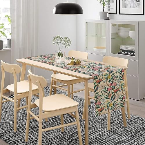 William Morris Vintage Floral Table Runner, Birds Butterflies and Bees Botanical Flower Original Design Print Table Runner for Home Party Dining Room Kitchen Decor 13x70 Inch